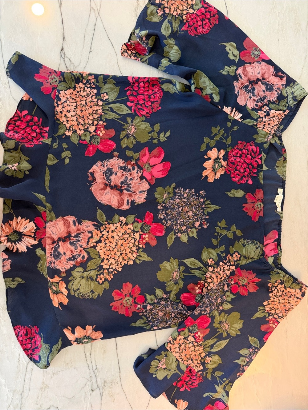 Anthropologie Floral Navy Off the Shoulder Top